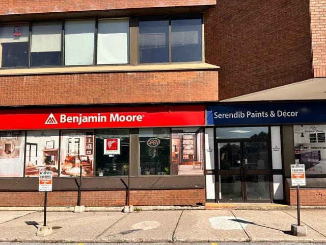 Serendib Paints & Décor storefront and Benjamin Moore signage in Scarborough