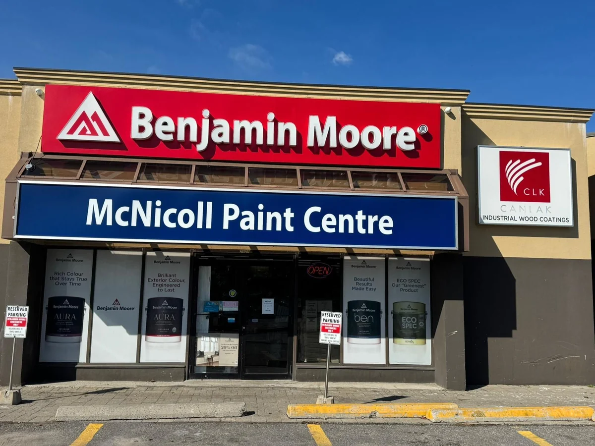 McNicoll Paint Centre Benjamin Moore storefront on Markham Road in Scarborough